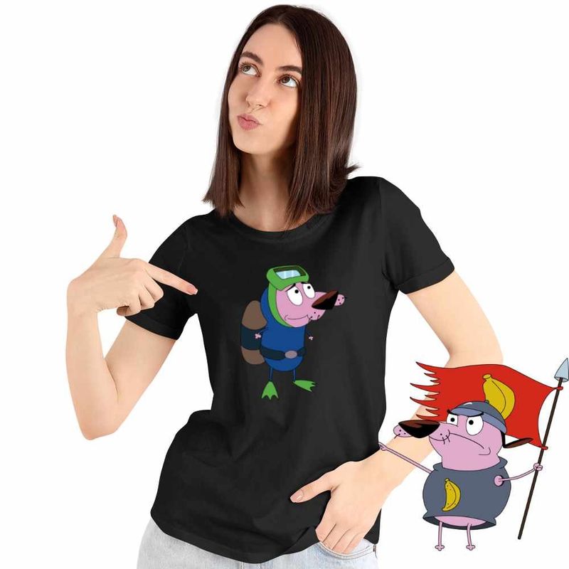Fashion, accesorii si bijuterii - Femei - Imbracaminte femei - Tricouri si topuri femei - Tricou Femei Curaj Cainele Fricos Desene Scafandru, negru, marime 3XL - Infinity.ro