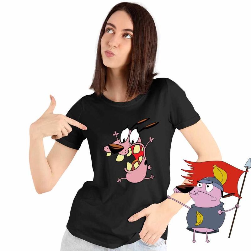 Fashion, accesorii si bijuterii - Femei - Imbracaminte femei - Tricouri si topuri femei - Tricou Femei Courage the Cowardly Dog Beagle Catel Speriat, negru, marime 2XL - Infinity.ro