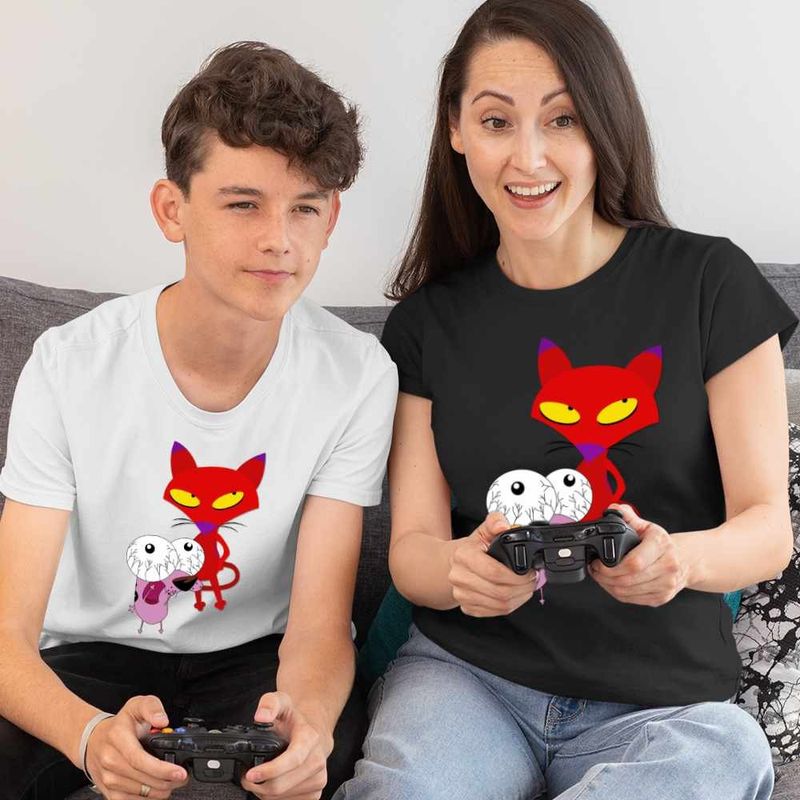 Fashion, accesorii si bijuterii - Femei - Imbracaminte femei - Tricouri si topuri femei - Tricou Femei Catel Speriat Curaj Pisica Rosie Malefica, alb, marime S - Infinity.ro