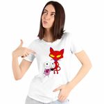 Fashion, accesorii si bijuterii - Femei - Imbracaminte femei - Tricouri si topuri femei - Tricou Femei Catel Speriat Curaj Pisica Rosie Malefica, alb, marime S - Infinity.ro