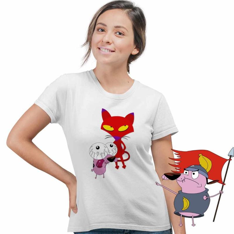 Fashion, accesorii si bijuterii - Femei - Imbracaminte femei - Tricouri si topuri femei - Tricou Femei Catel Speriat Curaj Pisica Rosie Malefica, alb, marime S - Infinity.ro