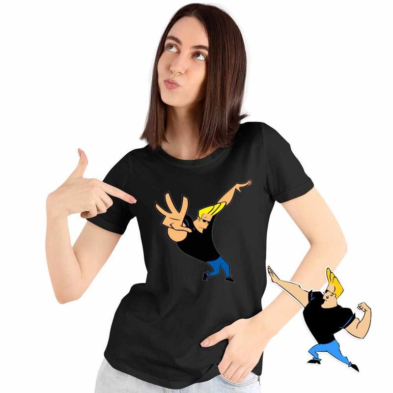 Fashion, accesorii si bijuterii - Femei - Imbracaminte femei - Tricouri si topuri femei - Tricou Femei Johnny Bravo Desene Cartoon Network, negru, marime S - Infinity.ro