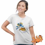 Fashion, accesorii si bijuterii - Femei - Imbracaminte femei - Tricouri si topuri femei - Tricou Femei Garfield Strumfita Strumfii Motan, alb, marime M - Infinity.ro