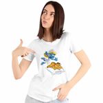 Fashion, accesorii si bijuterii - Femei - Imbracaminte femei - Tricouri si topuri femei - Tricou Femei Garfield Strumfita Strumfii Motan, alb, marime M - Infinity.ro