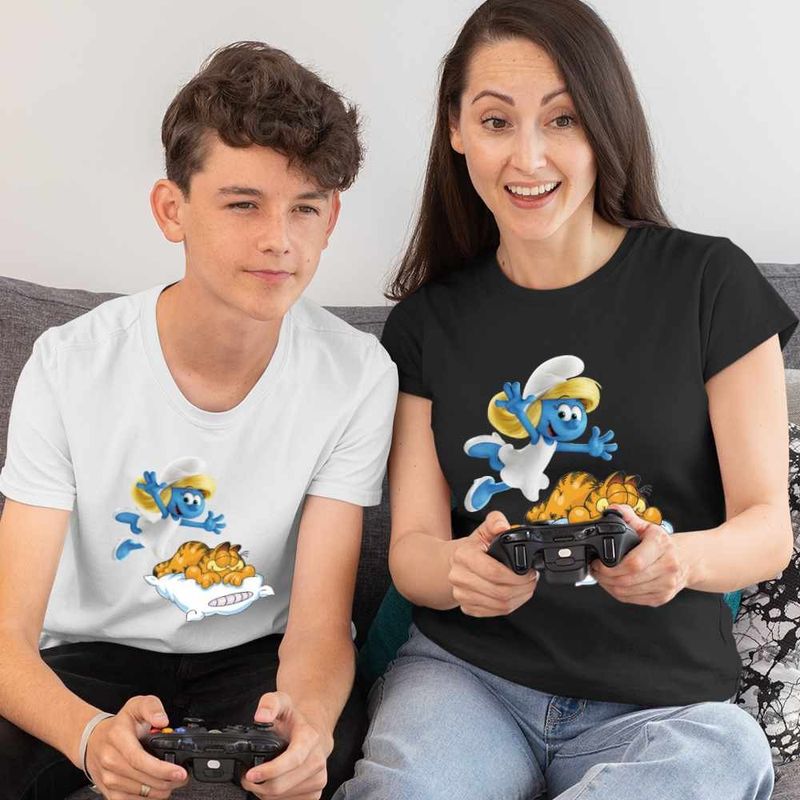Fashion, accesorii si bijuterii - Femei - Imbracaminte femei - Tricouri si topuri femei - Tricou Femei Garfield Strumfita Strumfii Motan, alb, marime M - Infinity.ro