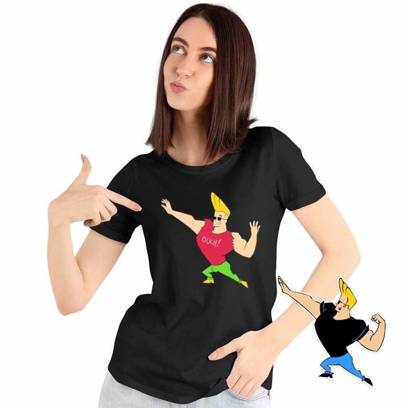Fashion, accesorii si bijuterii - Femei - Imbracaminte femei - Tricouri si topuri femei - Tricou Femei Johnny Bravo Ouch! Sportiv Fitness, negru, marime M - Infinity.ro