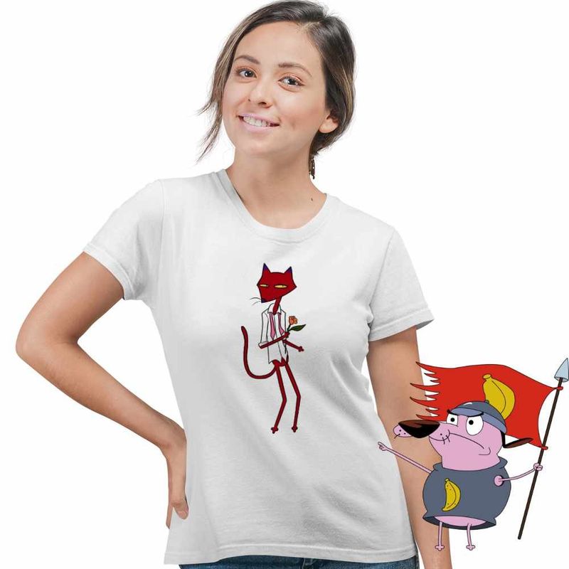 Fashion, accesorii si bijuterii - Femei - Imbracaminte femei - Tricouri si topuri femei - Tricou Femei Pisica Rosie Rea Curaj Cainele Fricos, alb, marime S - Infinity.ro