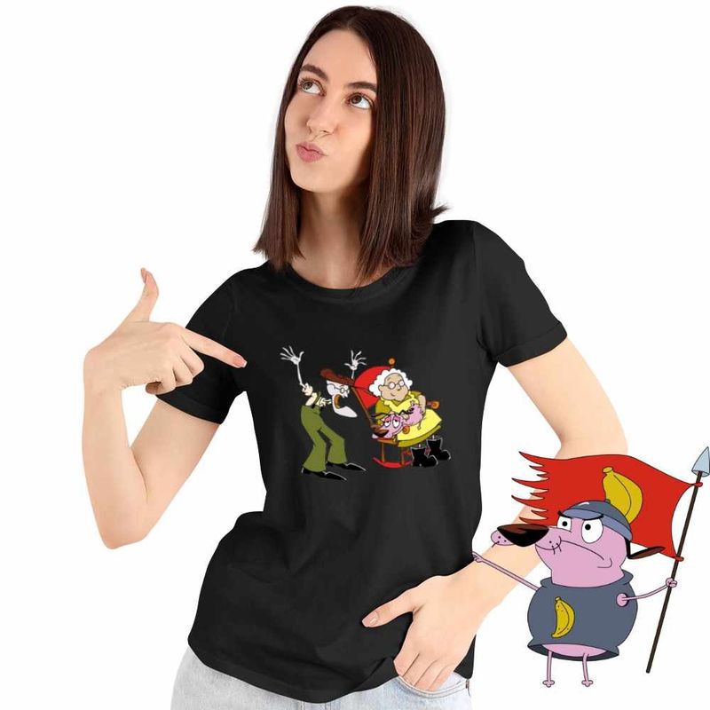 Fashion, accesorii si bijuterii - Femei - Imbracaminte femei - Tricouri si topuri femei - Tricou Femei Curaj Cainele Fricos Bunicu Bunica Scaun, negru, marime XL - Infinity.ro