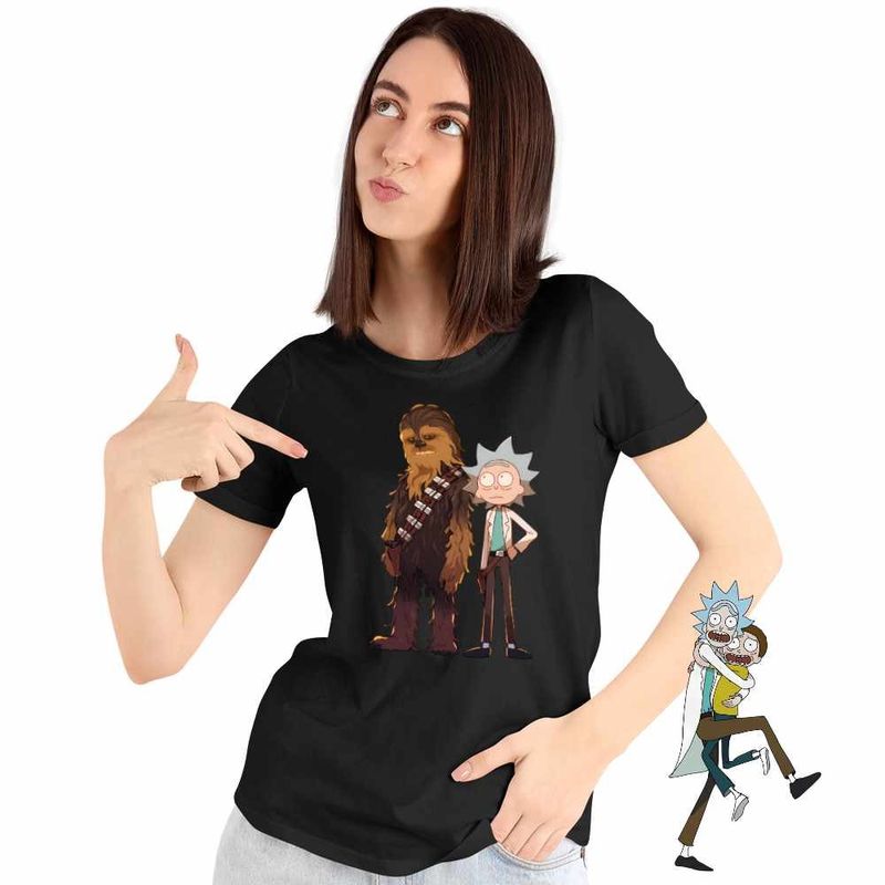 Fashion, accesorii si bijuterii - Femei - Imbracaminte femei - Tricouri si topuri femei - Tricou Femei Rick and Morty Chewbacca Star Wars, negru, marime 2XL - Infinity.ro