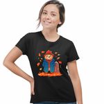 Fashion, accesorii si bijuterii - Femei - Imbracaminte femei - Tricouri si topuri femei - Tricou Femei Paddinton Toamna Frunze, negru, marime S - Infinity.ro