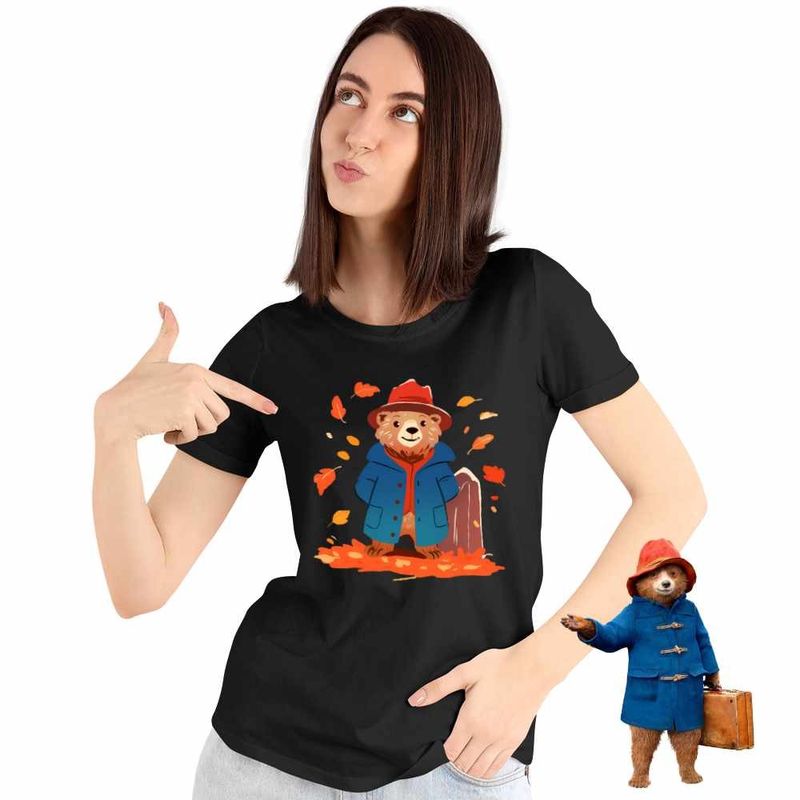 Fashion, accesorii si bijuterii - Femei - Imbracaminte femei - Tricouri si topuri femei - Tricou Femei Paddinton Toamna Frunze, negru, marime S - Infinity.ro