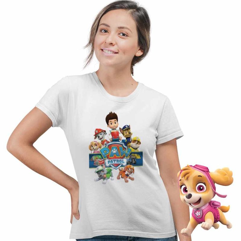Fashion, accesorii si bijuterii - Femei - Imbracaminte femei - Tricouri si topuri femei - Tricou Femei Paw Patrol All Gang Patrula Catelusilor Salvamar, alb, marime 2XL - Infinity.ro