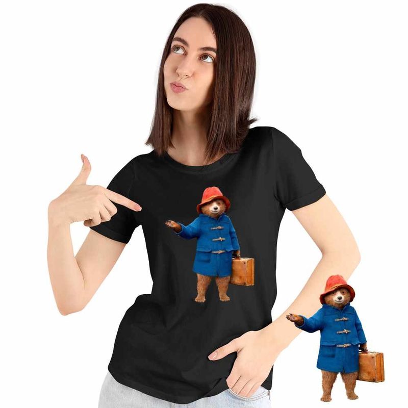 Fashion, accesorii si bijuterii - Femei - Imbracaminte femei - Tricouri si topuri femei - Tricou Femei Paddington Valiza Urs, negru, marime S - Infinity.ro