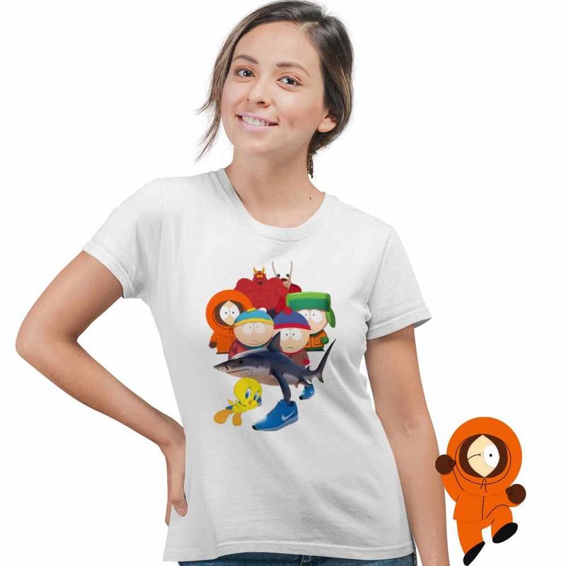 Fashion, accesorii si bijuterii - Femei - Imbracaminte femei - Tricouri si topuri femei - Tricou Femei South Park Tweety Tralalero Tralala Brainrot Diavol Brainrot Italian, alb, marime L - Infinity.ro