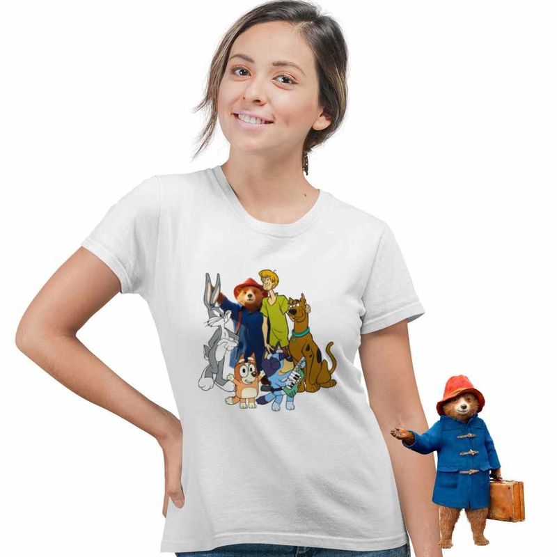 Fashion, accesorii si bijuterii - Femei - Imbracaminte femei - Tricouri si topuri femei - Tricou Femei Paddington Scooby Doo Bugs Bunny Bingo Bluey Blue, alb, marime XL - Infinity.ro