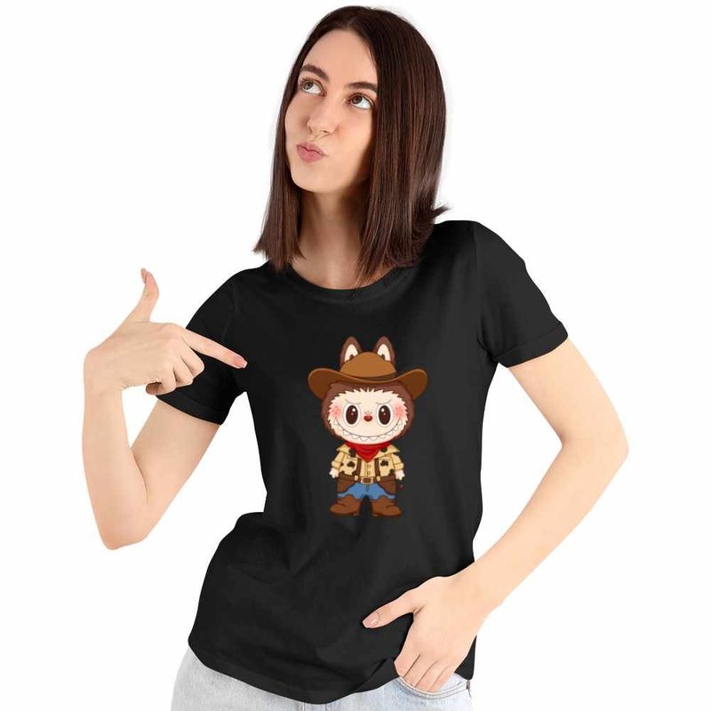 Fashion, accesorii si bijuterii - Femei - Imbracaminte femei - Tricouri si topuri femei - Tricou Femei Labubu Cowboy, negru, marime XL - Infinity.ro