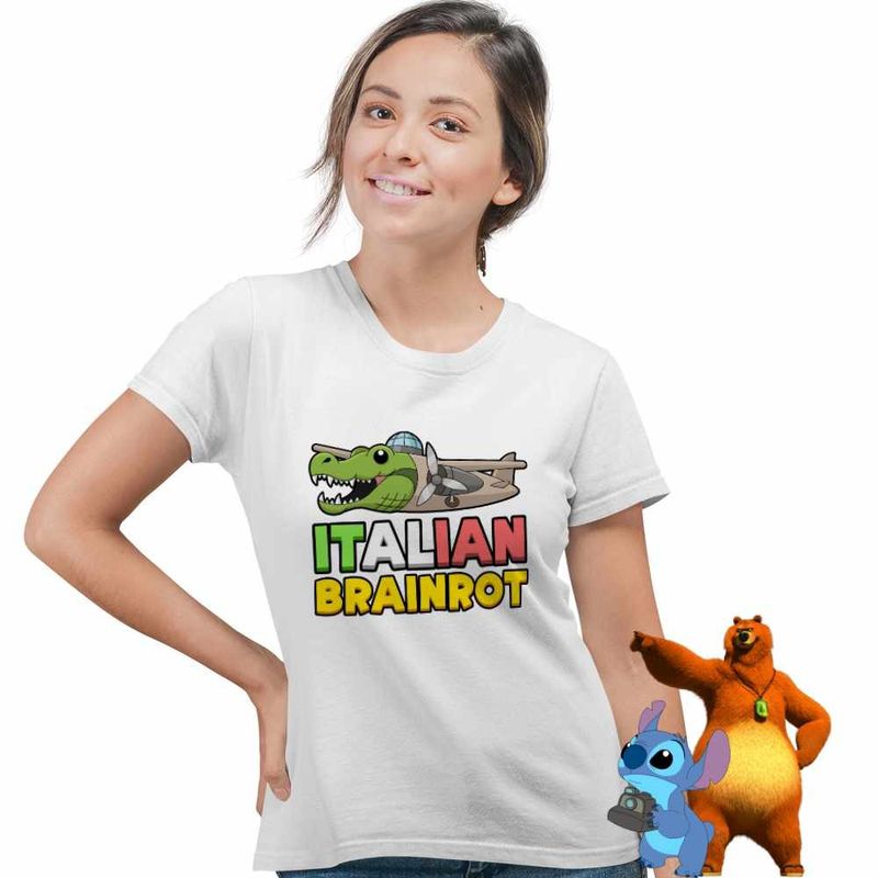 Fashion, accesorii si bijuterii - Femei - Imbracaminte femei - Tricouri si topuri femei - Tricou Femei Italian Bombardilo Crocodilo Brain Rot Brainrot, alb, marime XL - Infinity.ro