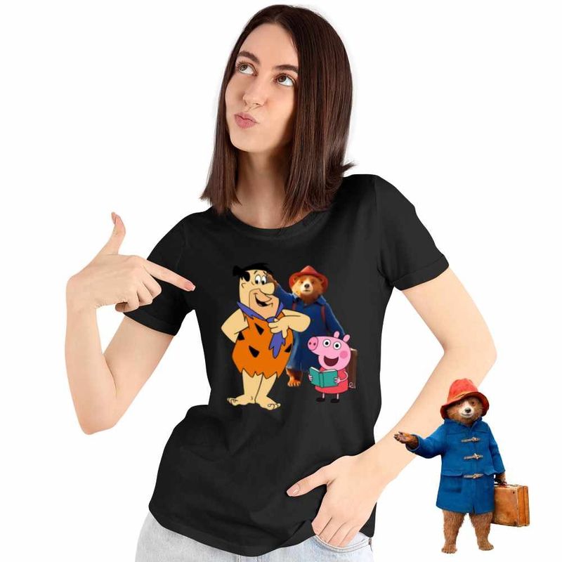 Fashion, accesorii si bijuterii - Femei - Imbracaminte femei - Tricouri si topuri femei - Tricou Femei Paddington Flintstone Peppa Pig Purcelus, negru, marime S - Infinity.ro