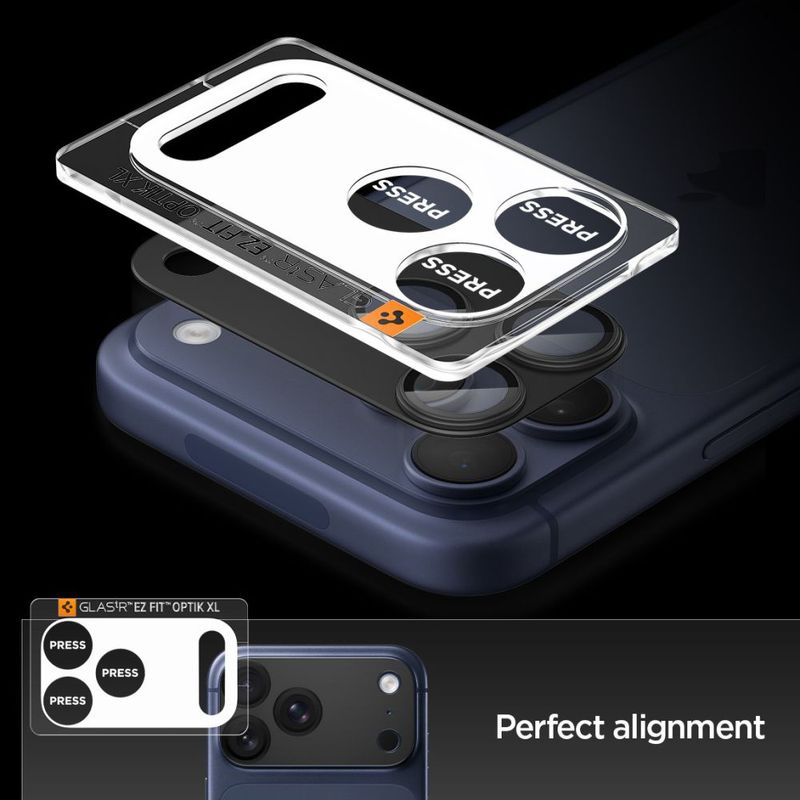 Laptop, Telefoane si Tablete - Telefoane mobile si accesorii - Accesorii Telefoane - Folii protectie telefoane - Folie Camera pentru iPhone 17 Pro Max - Spigen Glas.tR Optik EZ Fit Pro XL (AGL10649) - Black - Infinity.ro