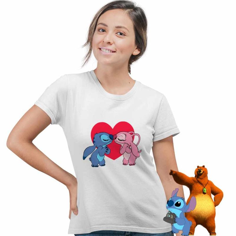 Fashion, accesorii si bijuterii - Femei - Imbracaminte femei - Tricouri si topuri femei - Tricou Femei Stich Angel Love Stitch Valentines Day Dragobete, alb, marime M - Infinity.ro