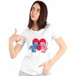 Fashion, accesorii si bijuterii - Femei - Imbracaminte femei - Tricouri si topuri femei - Tricou Femei Stich Angel Love Stitch Valentines Day Dragobete, alb, marime M - Infinity.ro