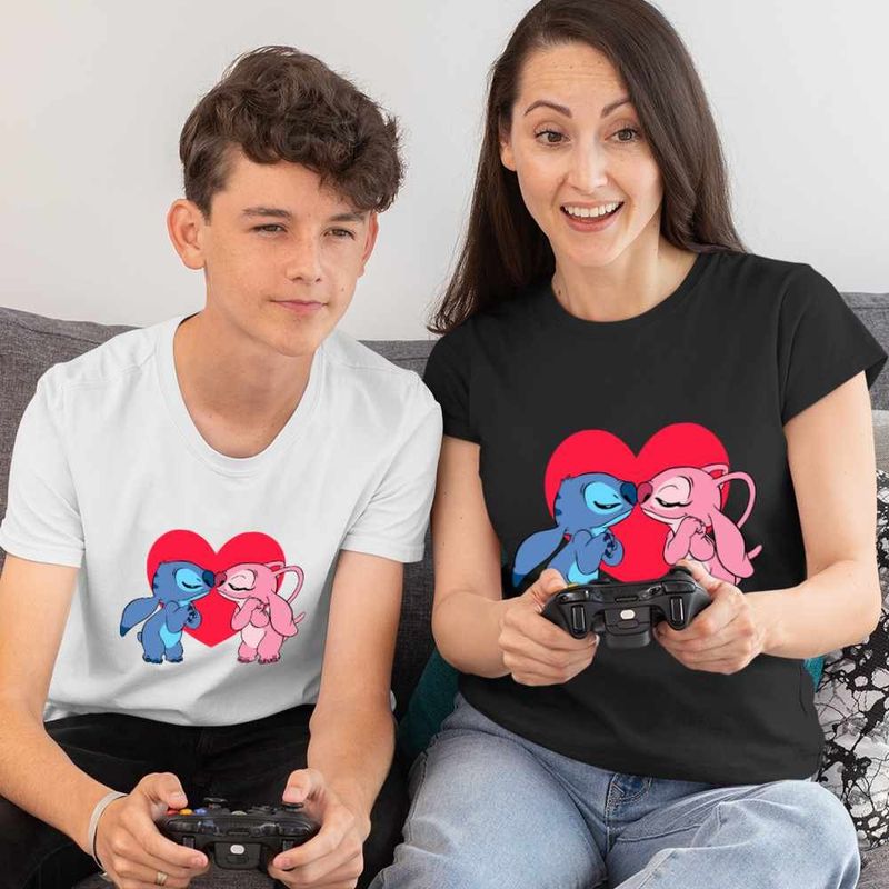 Fashion, accesorii si bijuterii - Femei - Imbracaminte femei - Tricouri si topuri femei - Tricou Femei Stich Angel Love Stitch Valentines Day Dragobete, alb, marime M - Infinity.ro