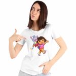 Fashion, accesorii si bijuterii - Femei - Imbracaminte femei - Tricouri si topuri femei - Tricou Femei Dora Explorer Maimuta Aventuri, alb, marime S - Infinity.ro
