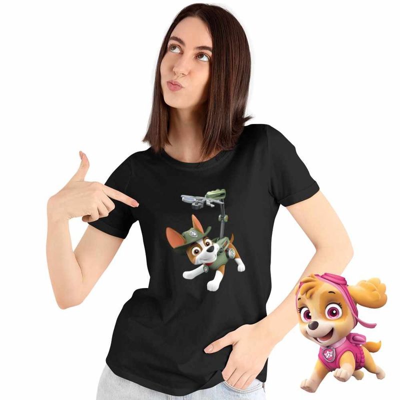 Fashion, accesorii si bijuterii - Femei - Imbracaminte femei - Tricouri si topuri femei - Tricou Femei Paw Patrol Tracker Patrula Catelusilor Geek, negru, marime M - Infinity.ro