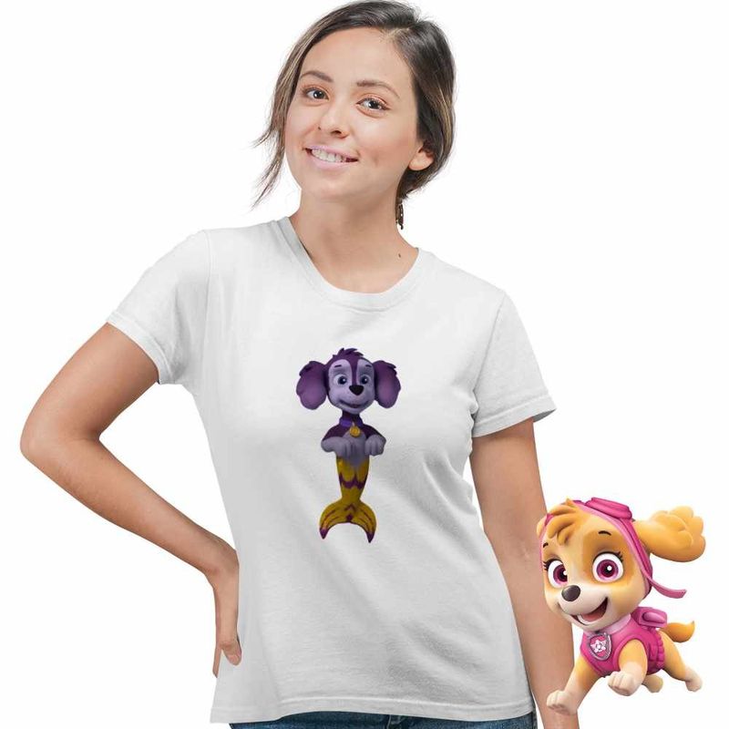 Fashion, accesorii si bijuterii - Femei - Imbracaminte femei - Tricouri si topuri femei - Tricou Femei Paw Patrol Merpups Baby Patrula Catelusilor Sirena, alb, marime L - Infinity.ro