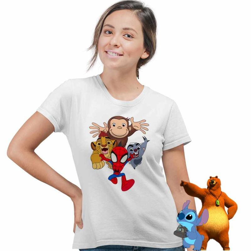 Fashion, accesorii si bijuterii - Femei - Imbracaminte femei - Tricouri si topuri femei - Tricou Femei Curiosul George Garda Felina Zion Spidey, alb, marime S - Infinity.ro