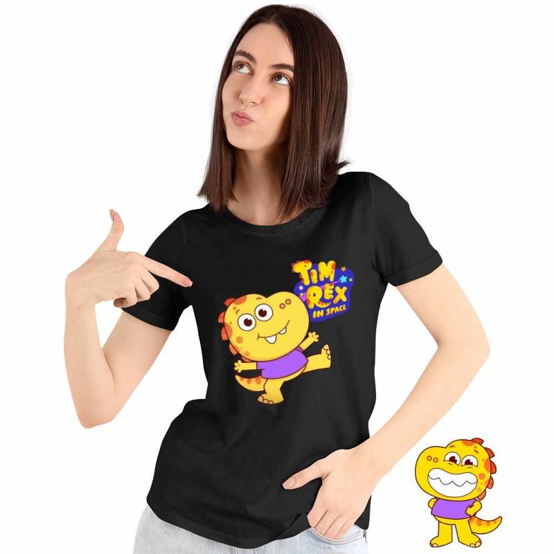 Fashion, accesorii si bijuterii - Femei - Imbracaminte femei - Tricouri si topuri femei - Tricou Femei Tim Rex in Space Astronauti, negru, marime XL - Infinity.ro