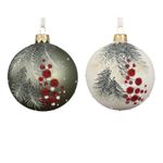 Casa si Gradina - Decoratiuni - Decoratiuni de sezon - Set 2 globuri brad Craciun model ramura cu merisoare, 8 cm, multicolor - Infinity.ro
