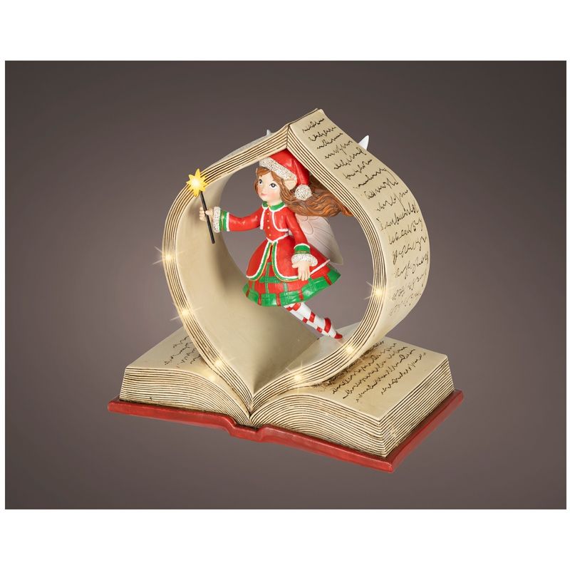 Casa si Gradina - Decoratiuni - Decoratiuni de sezon - Decoratiune Craciun carte decorativa cu elf magic si lumini LED, 14x24x23.5 cm, multicolor - Infinity.ro