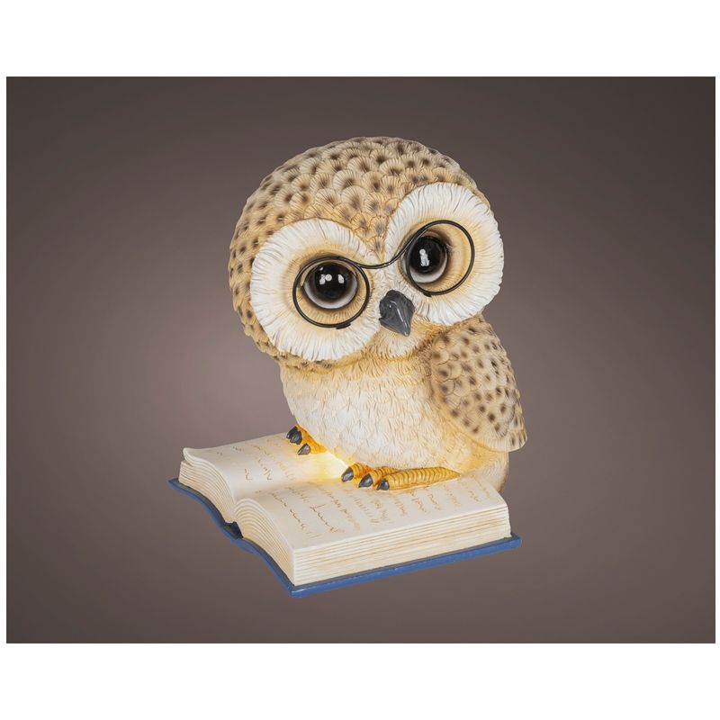 Casa si Gradina - Decoratiuni - Decoratiuni de sezon - Decoratiune Craciun Bufnita pe carte cu lumini LED, 18x21.5x24.5 cm, maro - Infinity.ro
