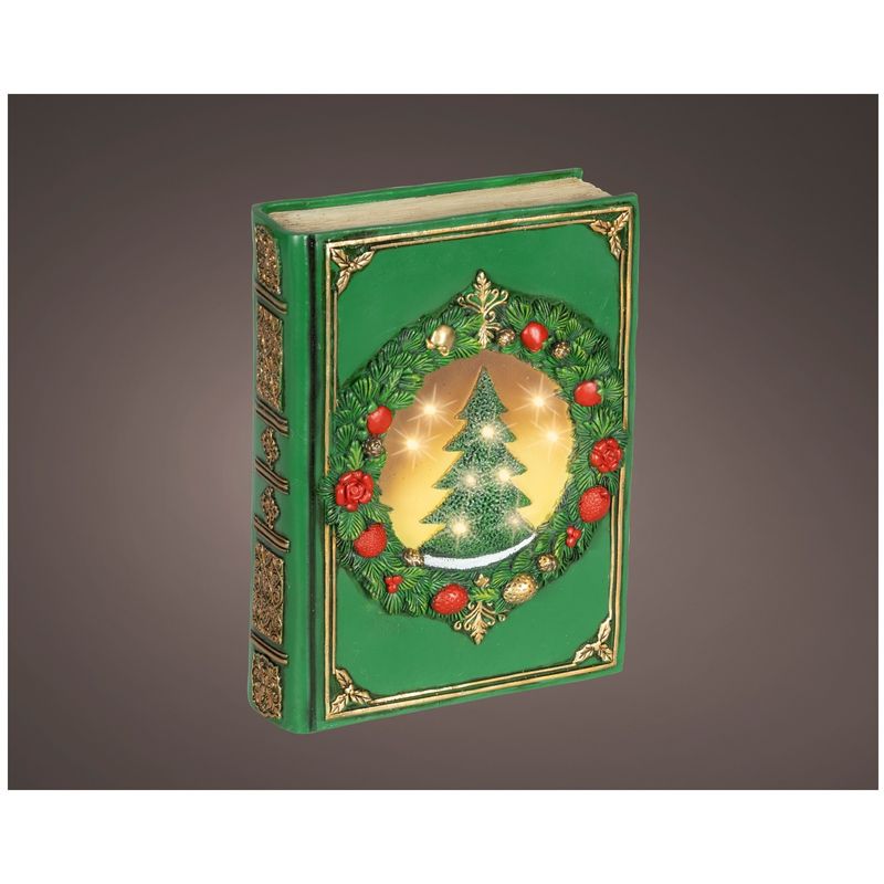Casa si Gradina - Decoratiuni - Decoratiuni de sezon - Decoratiune Craciun carte decorativa cu brad si lumini, 6.5x16.5x22 cm, verde - Infinity.ro