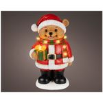 Casa si Gradina - Decoratiuni - Decoratiuni de sezon - Decoratiune Craciun Urs cu cadou si lumini LED, 22x29.5x49 cm, multicolor - Infinity.ro