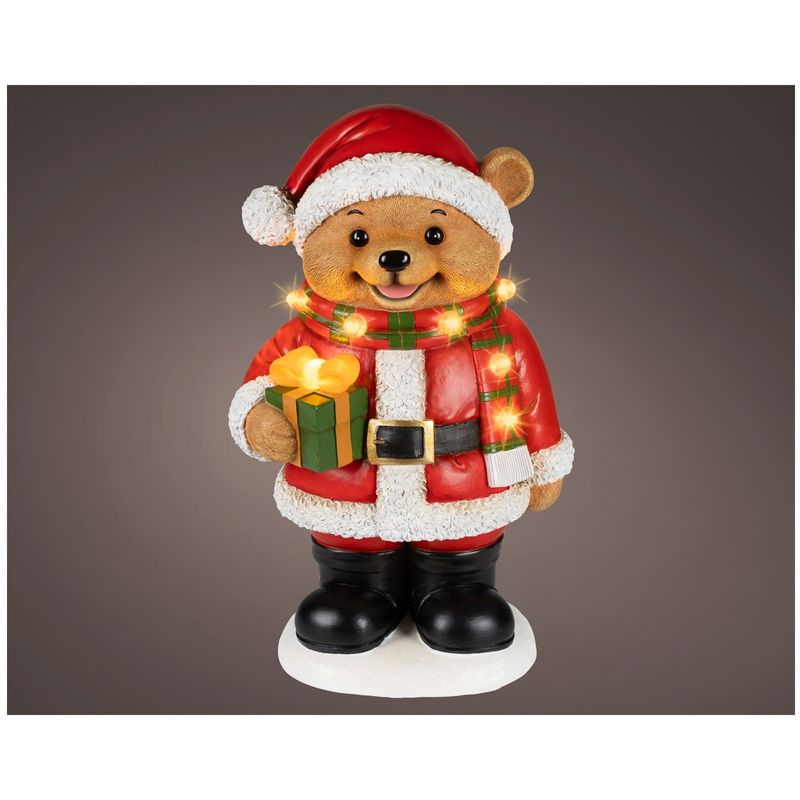 Casa si Gradina - Decoratiuni - Decoratiuni de sezon - Decoratiune Craciun Urs cu cadou si lumini LED, 22x29.5x49 cm, multicolor - Infinity.ro