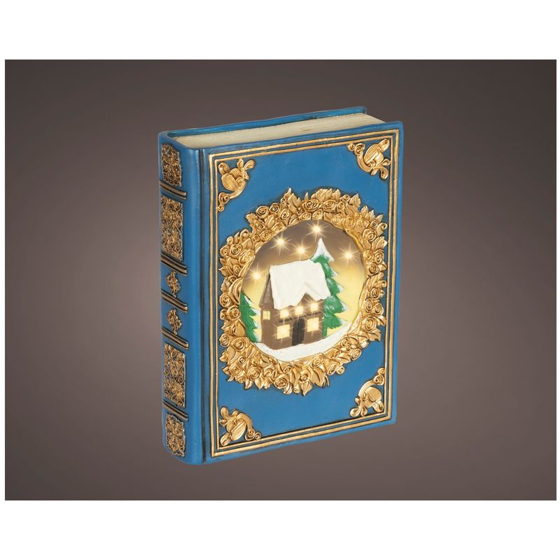 Casa si Gradina - Decoratiuni - Decoratiuni de sezon - Decoratiune Craciun carte decorativa cu casuta si lumini, 6.5x16.5x22 cm, albastru - Infinity.ro