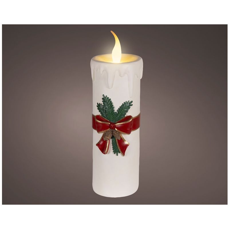 Casa si Gradina - Decoratiuni - Decoratiuni de sezon - Decoratiune Craciun Lumanare cu LED si funda, lumina calda, 55.7 cm, alb - Infinity.ro