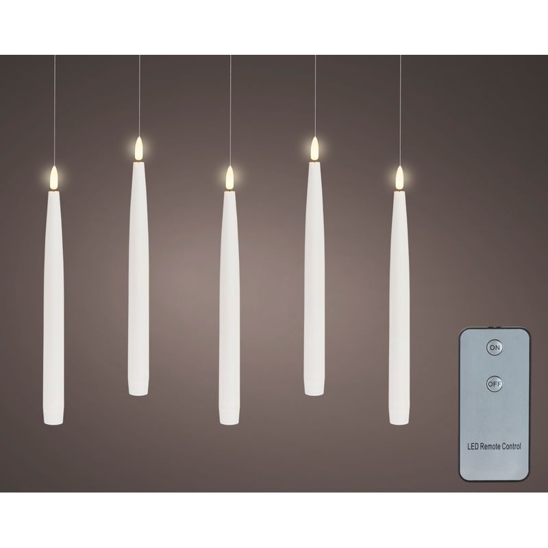 Casa si Gradina - Decoratiuni - Decoratiuni de sezon - Set 5 Lumanari LED suspendate cu telecomanda, efect flacara, lumina calda, 27.5 cm, alb - Infinity.ro