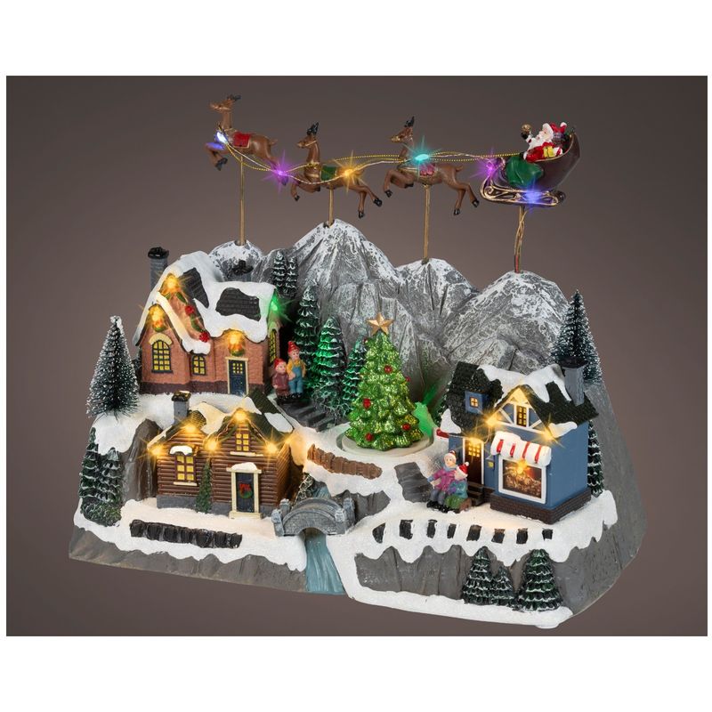 Casa si Gradina - Decoratiuni - Decoratiuni de sezon - Decoratiune Sat de Craciun cu sanie in miscare, muzica si lumini LED, 19.5x35x27 cm, multicolor - Infinity.ro