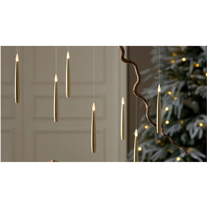 Casa si Gradina - Decoratiuni - Decoratiuni de sezon - Set 10 Lumanari LED suspendate cu telecomanda, efect flacara, lumina calda, 15 cm, auriu - Infinity.ro