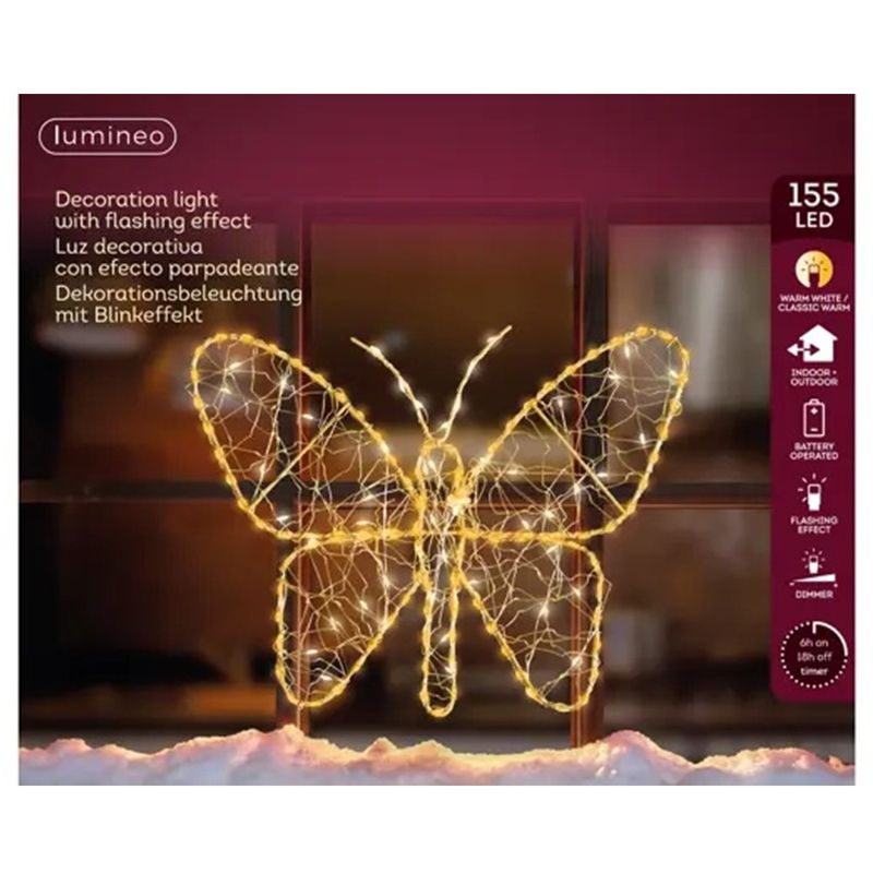 Casa si Gradina - Decoratiuni - Decoratiuni de sezon - Decoratiune exterior Craciun Fluture, lumina calda, 155 LED, 28x23 cm, IP44 - Infinity.ro