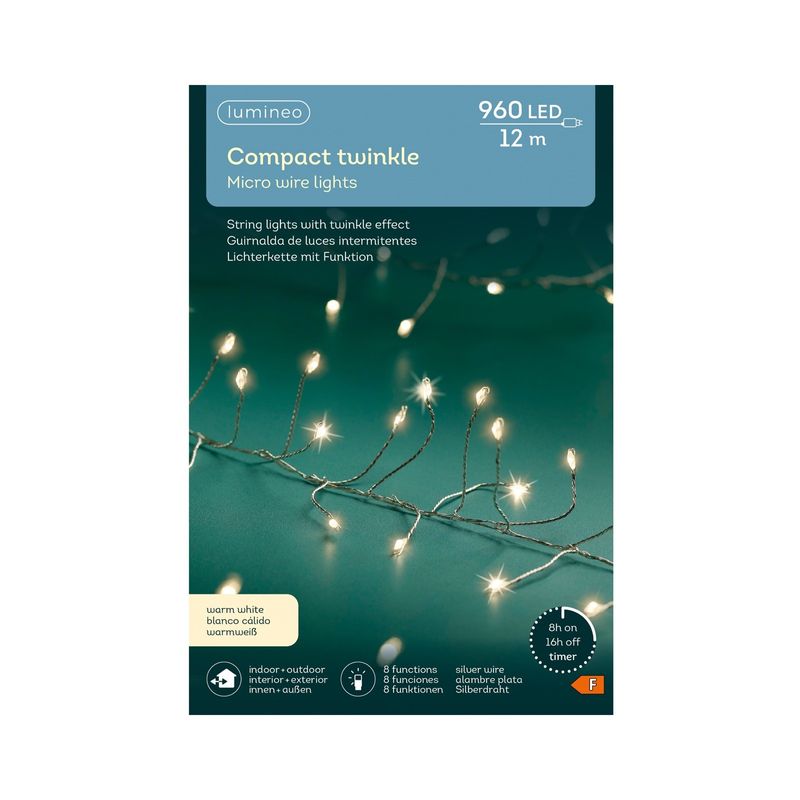 Casa si Gradina - Decoratiuni - Decoratiuni de sezon - Instalatie Lumini LED 960 Beculete, 12 m, 8 Functii Twinkle, Exterior, alb cald, IP44, Transformator Inclus - Infinity.ro