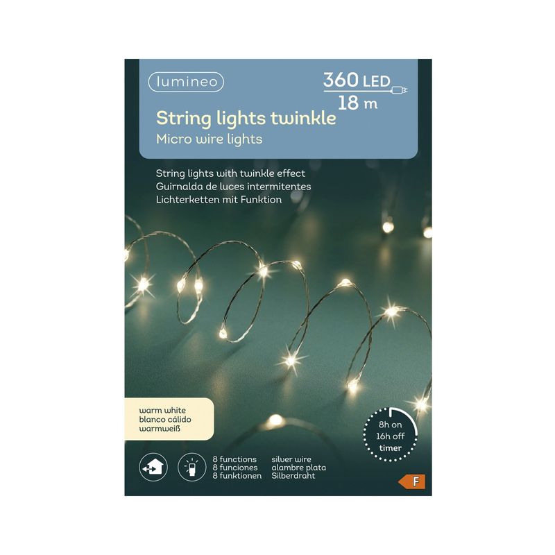 Casa si Gradina - Decoratiuni - Decoratiuni de sezon - Instalatie Lumini LED 360 Beculete, 18 m, 8 Functii Twinkle, Exterior, alb cald, IP44, Transformator Inclus - Infinity.ro