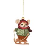 Casa si Gradina - Decoratiuni - Decoratiuni de sezon - Ornament brad Soricel pe sanie, 12 cm, multicolor - Infinity.ro