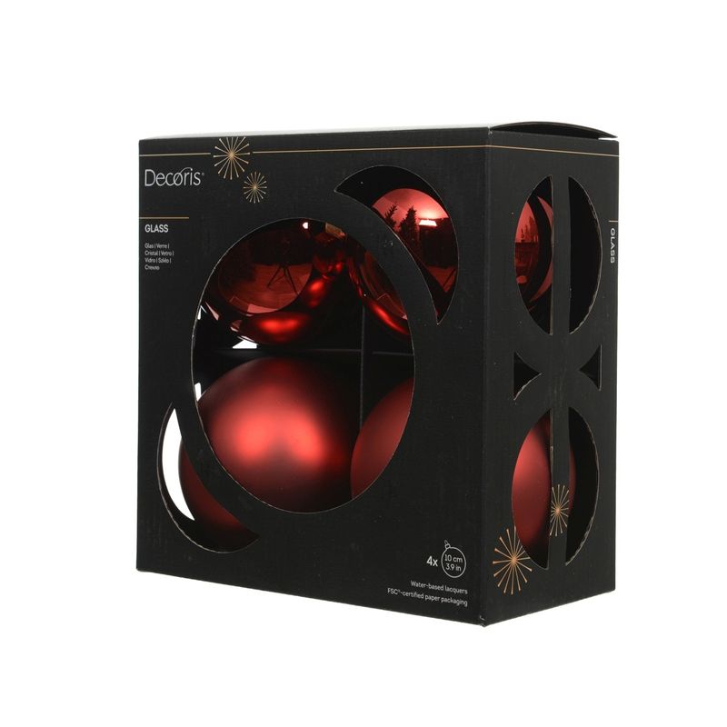 Casa si Gradina - Decoratiuni - Decoratiuni de sezon - Set 4 globuri brad Craciun cu aspect stralucitor si mat, 10 cm, rosu - Infinity.ro