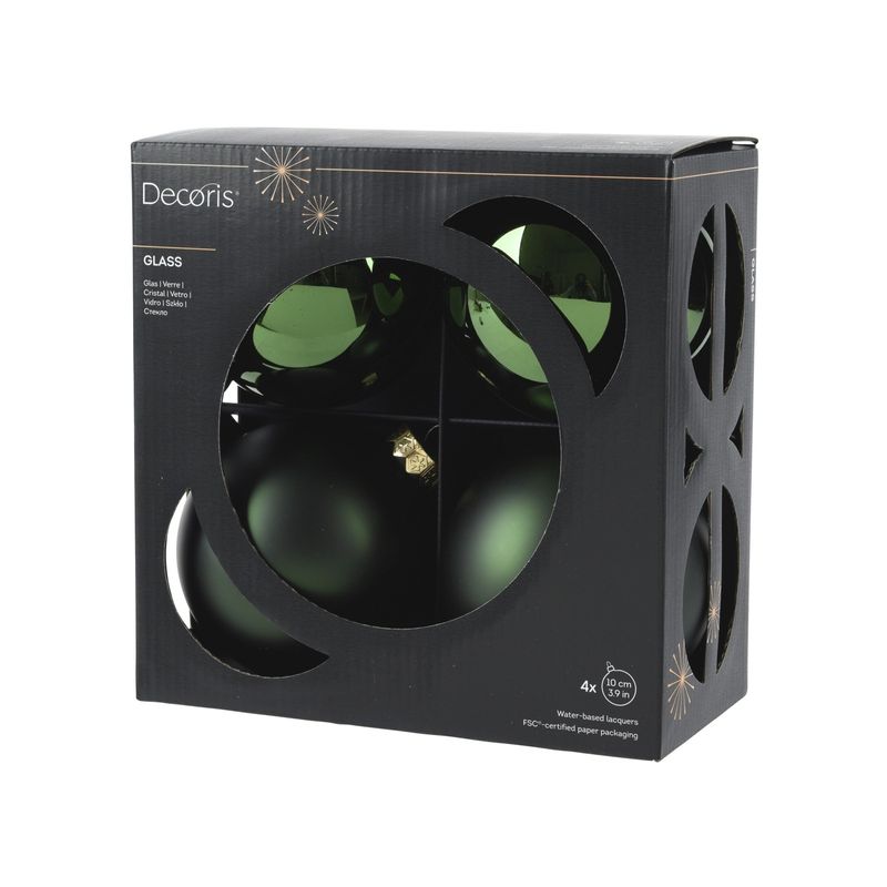 Casa si Gradina - Decoratiuni - Decoratiuni de sezon - Set 4 globuri brad Craciun cu aspect stralucitor si mat, 10 cm, verde - Infinity.ro