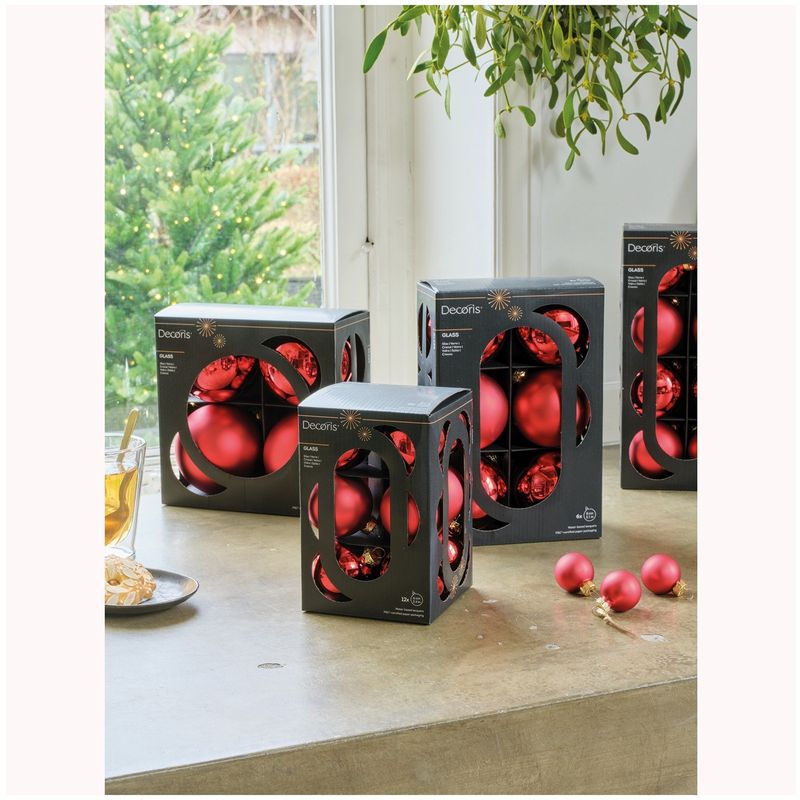 Casa si Gradina - Decoratiuni - Decoratiuni de sezon - Set 4 globuri brad Craciun cu aspect stralucitor si mat, 10 cm, rosu - Infinity.ro