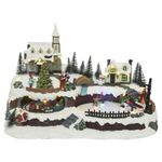 Casa si Gradina - Decoratiuni - Decoratiuni de sezon - Decoratiune Sat de Craciun animat cu lumini, patinoar si tren rotativ, 25.5x41x25.5 cm, multicolor - Infinity.ro